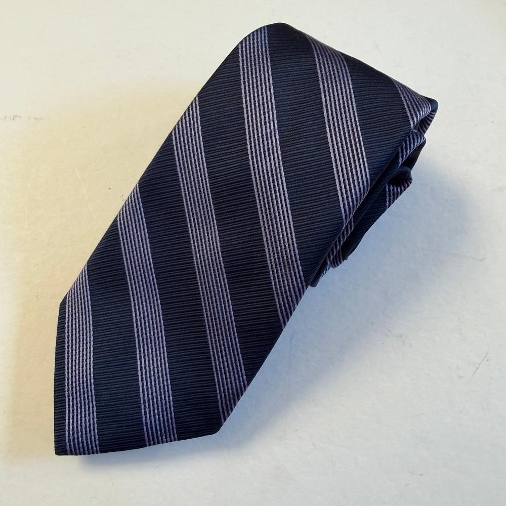 Nordstrom Men's Tie Navy Purple Stripes Silk Formal Business Made in USA 3.75"
